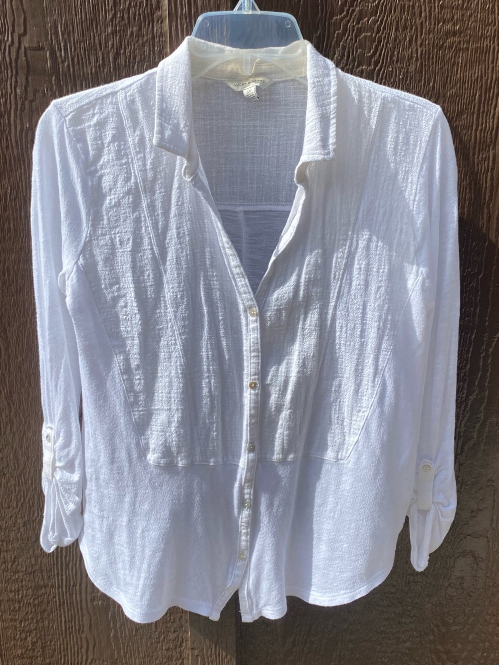Lucky Brand White Textured Button-Down Shirt